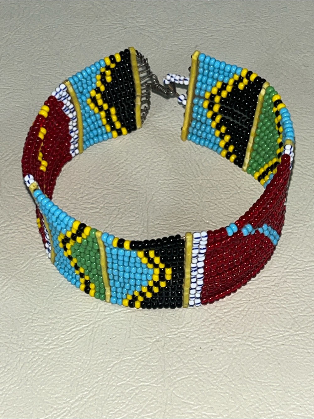 Handwoven Multicolor  Masaai Seed Bead Bracelet - Red, Turquoise & Black